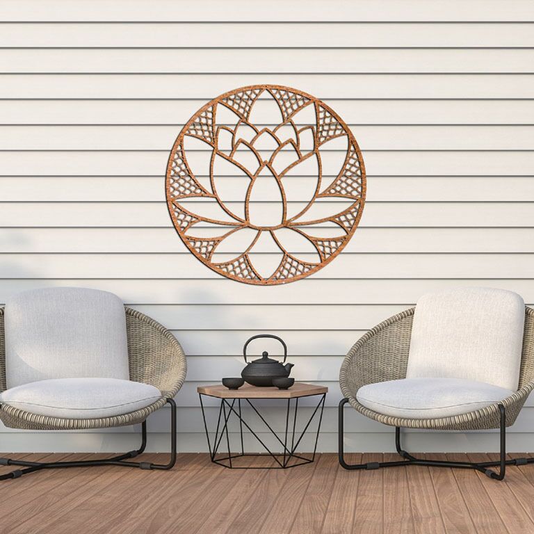 Wanddekoration aus Cortenstahl Lotusblume