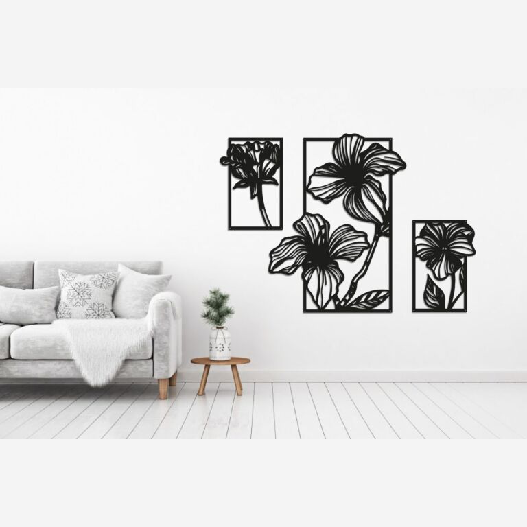 Wanddekoration aus Metall Flowers 3-parts