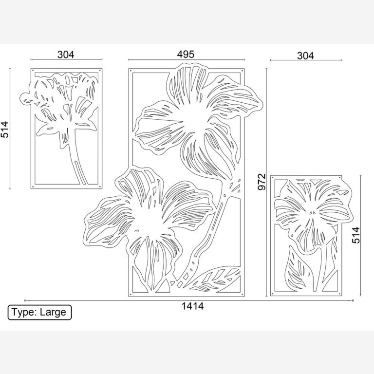 Wanddekoration aus Metall Blumen 3-teilig