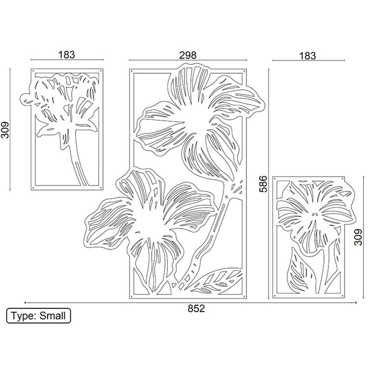 Wanddekoration aus Metall Blumen 3-teilig