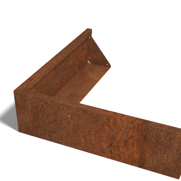 Außenecke der Stützwand aus Cortenstahl 1000x1000mm (Höhe 300mm)
