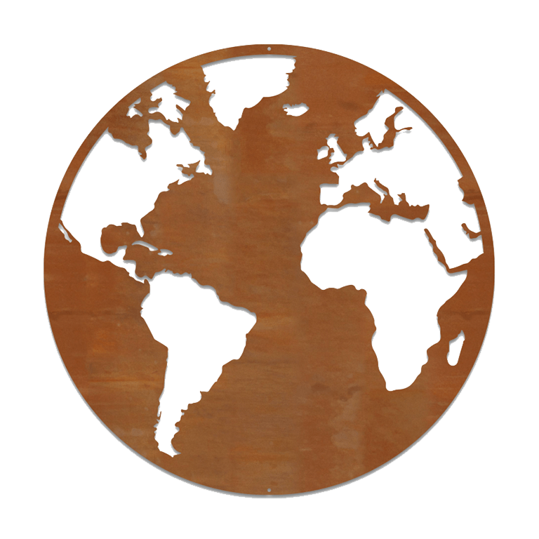 Wanddekoration aus Cortenstahl Weltkarte