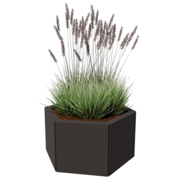 Pflanzkübel aus Stahl - Sechseckig - 59,3 x 52 x 80 cm - RAL9010 matte (weiß) - Mit Bodenplatte - Mit Rollen