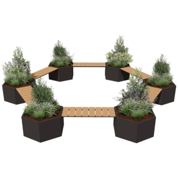 Pflanzkübel aus Stahl - Lagerfeuerplatz - 502,2 x 459,2 x 50 cm - RAL9010 matte (weiß) - Mit Gartenbank - Ohne Bodenplatte