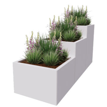 Pflanzkübel aus Stahl - 3-teiliges Treppenmodell - 180 x 60 x 80 cm - RAL9010 matte (weiß) - Ohne Bodenplatte