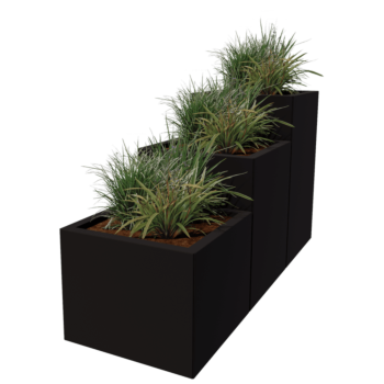 Pflanzkübel aus Stahl - 3-teiliges Treppenmodell - 150 x 50 x 80 cm - RAL9005 matte (schwarz) - Mit Bodenplatte