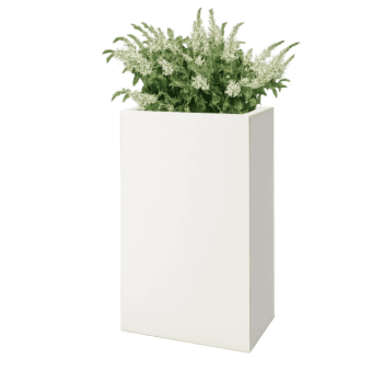 Pflanzkübel aus Stahl - Rechteckig - 50 x 30 x 80 cm - RAL9010 matte (weiß) - Mit Bodenplatte - Mit Füßen