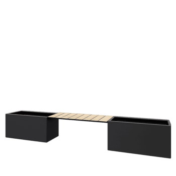 Pflanzkübel aus Stahl - Rechteckig - 321,2 x 50 x 50 cm - RAL9005 matte (schwarz) - Mit Bodenplatte - Mit Gartenbank