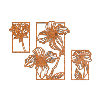 Cortenstahl Wanddeko - Blumen 3-teilig Small - 58,6 x 85,2 cm