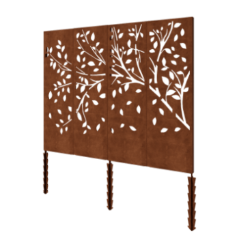 Cortenstahl Paneel Baum KomplettSet 240 x 6 x 190 cm