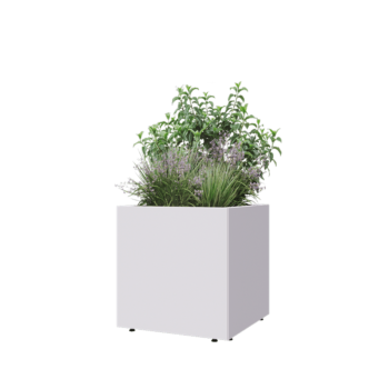 Pflanzkübel aus Stahl - Viereckig - 60 x 60 x 60 cm - RAL9010 matte (weiß) - Mit Bodenplatte - Mit Füßen