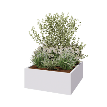 Pflanzkübel aus Stahl - Viereckig - 100 x 100 x 40 cm - RAL9010 matte (weiß) - Mit Bodenplatte