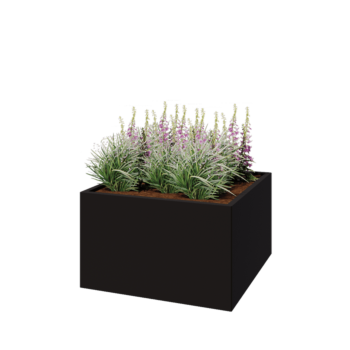 Pflanzkübel aus Stahl - Viereckig - 100 x 100 x 60 cm - RAL9005 matte (schwarz) - Mit Bodenplatte