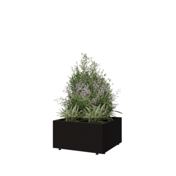 Pflanzkübel aus Stahl - Viereckig - 60 x 60 x 30 cm - RAL9005 matte (schwarz) - Mit Bodenplatte - Mit Füßen