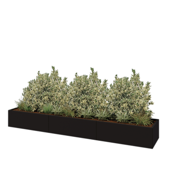 Hochbeet XXL aus Stahl - Rechteckig - 360 x 60 x 40 cm - RAL9005 matte (schwarz) - Mit Bodenplatte