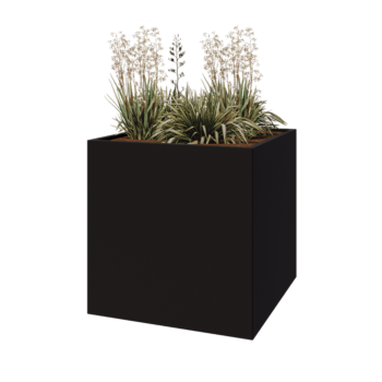 Pflanzkübel aus Stahl - Viereckig - 100 x 100 x 100 cm - RAL9005 matte (schwarz) - Mit Bodenplatte