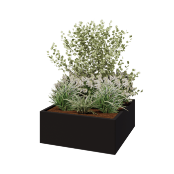 Pflanzkübel aus Stahl - Viereckig - 100 x 100 x 40 cm - RAL9005 matte (schwarz) - Mit Bodenplatte