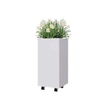 Pflanzkübel aus Stahl - Viereckig - 40 x 40 x 80 cm - RAL9010 matte (weiß) - Mit Bodenplatte - Mit Rollen