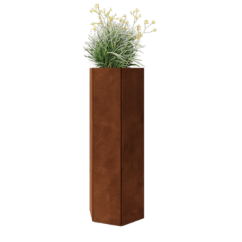 Cortenstahl Pflanzkübel - Sechseckig - 39,3 x 34,6 x 100 cm - Mit Bodenplatte