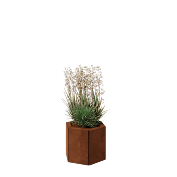 Cortenstahl Pflanzkübel - Sechseckig - 39,3 x 34,6 x 30 cm - Mit Bodenplatte