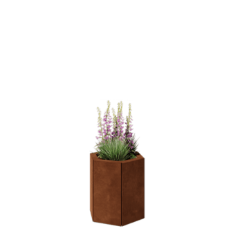 Cortenstahl Pflanzkübel - Sechseckig - 39,3 x 34,6 x 40 cm - Mit Bodenplatte