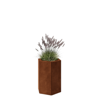 Cortenstahl Pflanzkübel - Sechseckig - 39,3 x 34,6 x 50 cm - Mit Bodenplatte