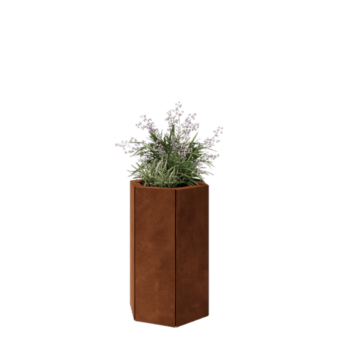 Cortenstahl Pflanzkübel - Sechseckig - 39,3 x 34,6 x 60 cm - Mit Bodenplatte