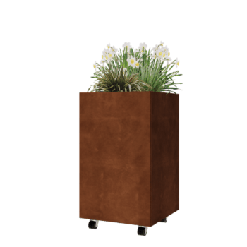 Cortenstahl Pflanzkübel - Viereckig - 50 x 50 x 80 cm - Mit Bodenplatte - Mit Rollen