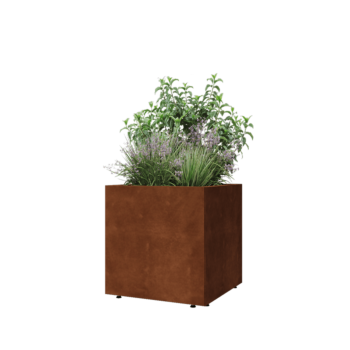 Cortenstahl Pflanzkübel - Viereckig - 60 x 60 x 60 cm - Mit Bodenplatte - Mit Füßen