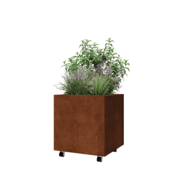 Cortenstahl Pflanzkübel - Viereckig - 60 x 60 x 60 cm - Mit Bodenplatte - Mit Rollen