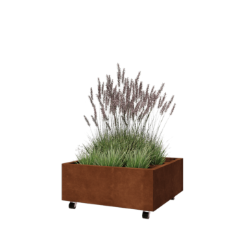 Cortenstahl Pflanzkübel - Viereckig - 80 x 80 x 30 cm - Mit Bodenplatte - Mit Rollen
