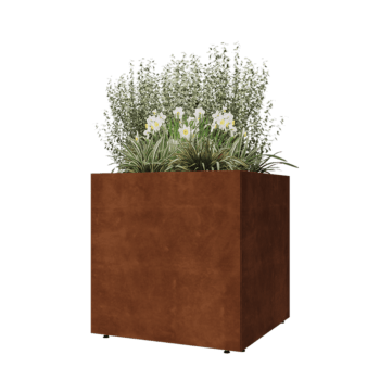 Cortenstahl Pflanzkübel - Viereckig - 80 x 80 x 80 cm - Mit Bodenplatte - Mit Füßen