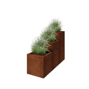 Cortenstahl Pflanzkübel - 3-teiliges Treppenmodell - 120 x 40 x 80 cm - Mit Bodenplatte