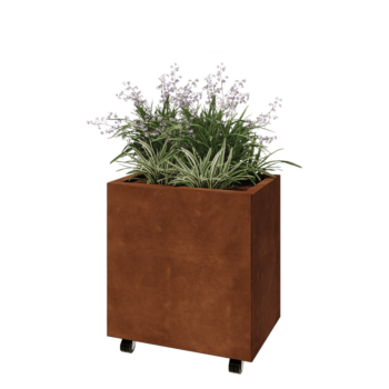 Cortenstahl Pflanzkübel - Rechteckig - 60 x 40 x 60 cm - Mit Bodenplatte - Mit Rollen
