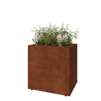 Cortenstahl Pflanzkübel - Rechteckig - 80 x 60 x 80 cm - Mit Bodenplatte - Mit Füßen
