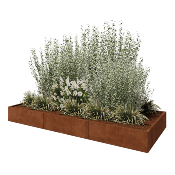 Cortenstahl Hochbeet XXL - Rechteckig - 300 x 120 x 30 cm - Mit Bodenplatte