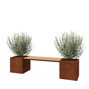 Cortenstahl Pflanzkübel - Viereckig - 221,2 x 50 x 50 cm - Mit Gartenbank - Ohne Bodenplatte