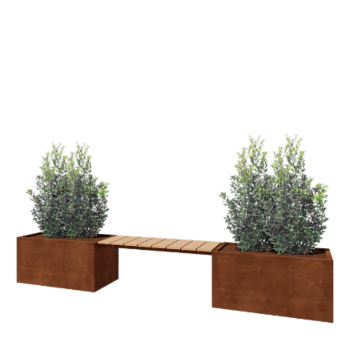 Cortenstahl Pflanzkübel - Rechteckig - 321,2 x 50 x 50 cm - Mit Gartenbank - Mit Bodenplatte