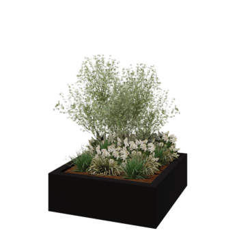 Fiberglas Pflanzkübel - Viereck - 120 x 120 x 40 cm - RAL9005 matte (Schwarz) - Mit Boden