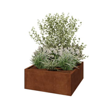 Cortenstahl Pflanzkübel - Viereckig - 100 x 100 x 40 cm - Mit Bodenplatte