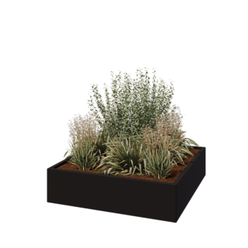 Pflanzkübel aus Stahl - Viereckig - 120 x 120 x 30 cm - RAL9005 matte (schwarz) - Ohne Bodenplatte