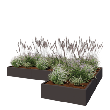 Pflanzkübel aus Stahl - L-Form - 300 x 200 x 30 cm - RAL7016 matte (anthrazitgrau) - Mit Bodenplatte