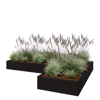 Pflanzkübel aus Stahl - L-Form - 300 x 200 x 30 cm - RAL9005 matte (schwarz) - Mit Bodenplatte