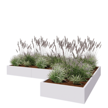 Pflanzkübel aus Stahl - L-Form - 300 x 200 x 30 cm - RAL9010 matte (weiß) - Mit Bodenplatte