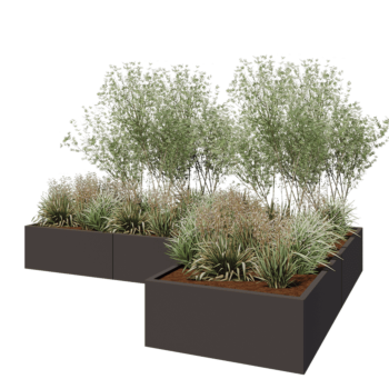 Pflanzkübel aus Stahl - L-Form - 300 x 200 x 40 cm - RAL7016 matte (anthrazitgrau) - Mit Bodenplatte