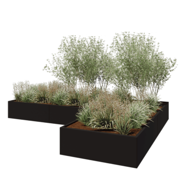 Pflanzkübel aus Stahl - L-Form - 360 x 240 x 40 cm - RAL9005 matte (schwarz) - Ohne Bodenplatte
