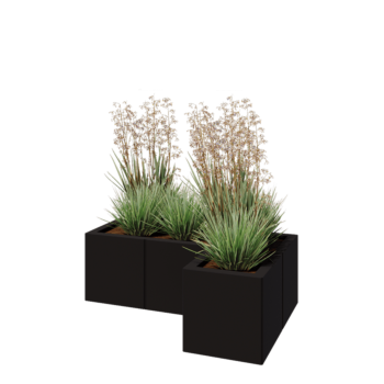 Pflanzkübel aus Stahl - L-Form - 90 x 60 x 30 cm - RAL9005 matte (schwarz) - Mit Bodenplatte