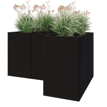 Pflanzkübel aus Stahl - L-Form - 150 x 100 x 80 cm - RAL9005 matte (schwarz) - Mit Bodenplatte