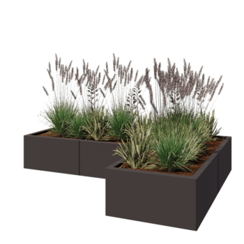 Pflanzkübel aus Stahl - L-Form - 180 x 120 x 30 cm - RAL7016 matte (anthrazitgrau) - Mit Bodenplatte