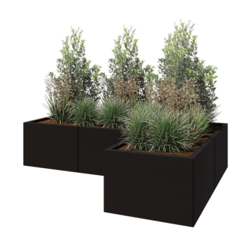 Pflanzkübel aus Stahl - L-Form - 180 x 120 x 40 cm - RAL9005 matte (schwarz) - Mit Bodenplatte